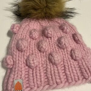 Pink Knit Beanie with Pom Pom